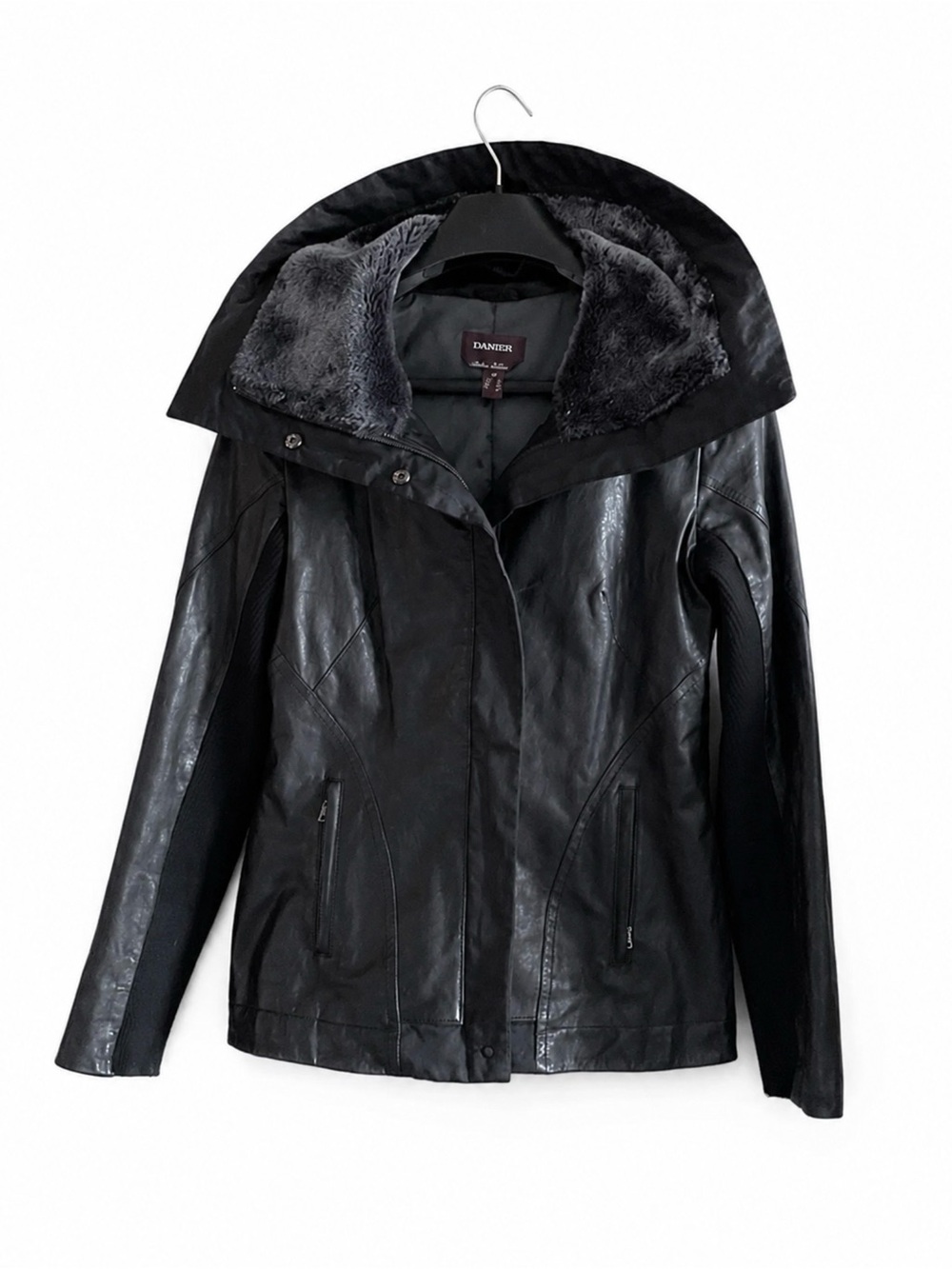 Danier Genuine Leather Jacket Real Grey Shearling Collar Small